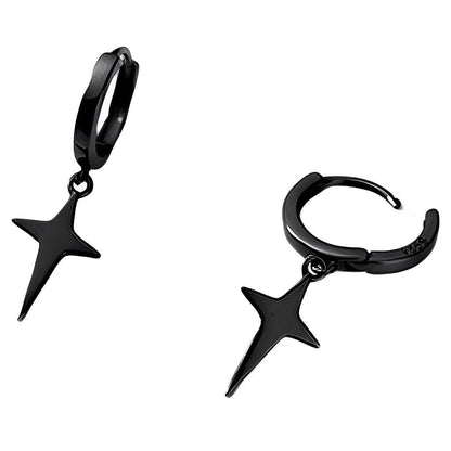 Anyco Fashion Earrings Black 925 Sterling Silver Rock Men&