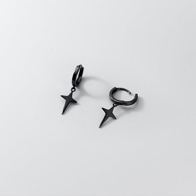 Anyco Fashion Earrings Black 925 Sterling Silver Rock Men&
