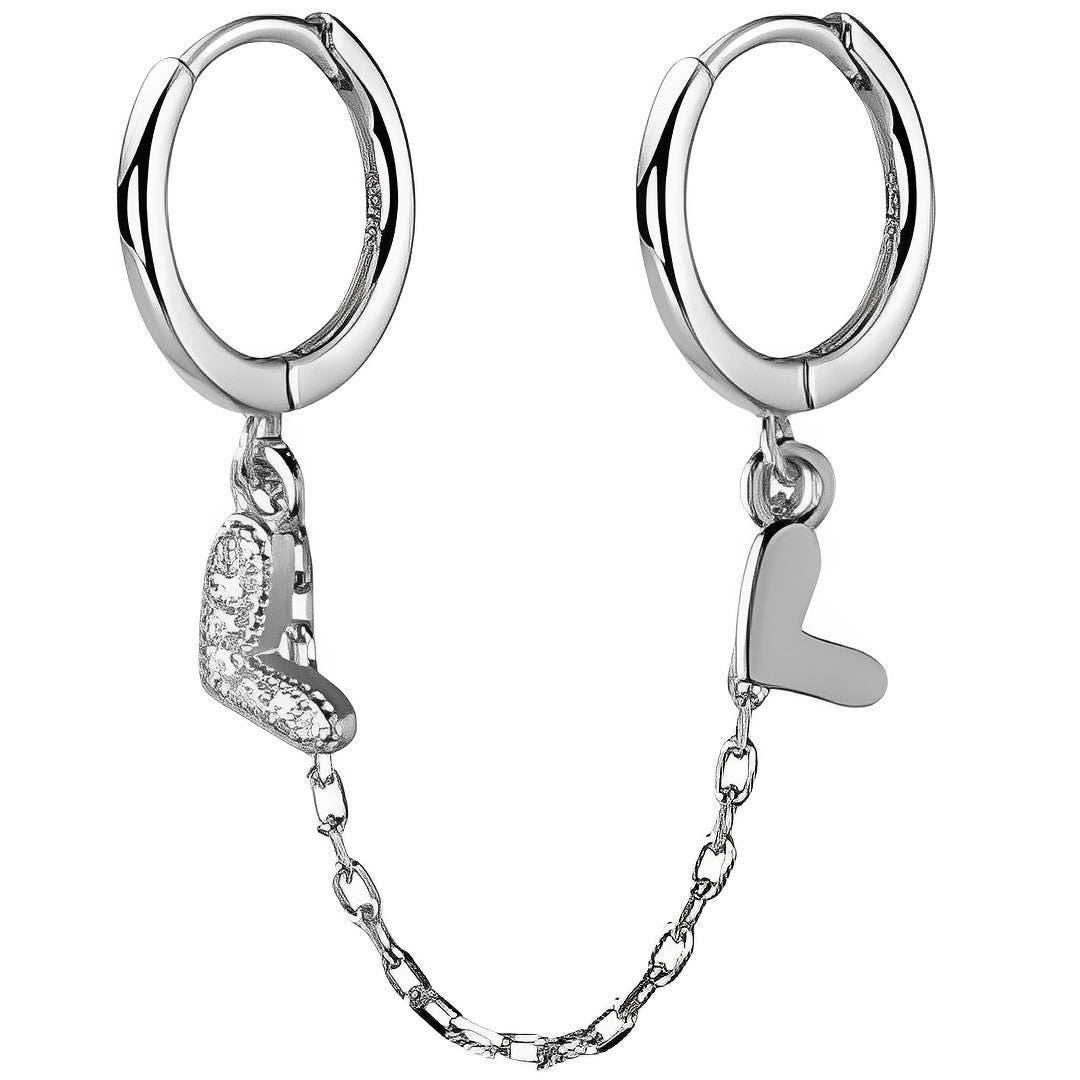 Anyco Fashion Earrings Silver 925 Sterling Unique Love Heart Chain Charm for Women Bohemian Fine Party Ear Buckle Jewelry-Earrings-PEROZ Accessories