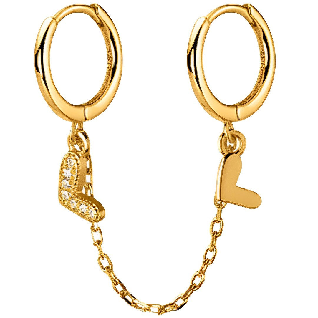 Anyco Fashion Earrings Gold 925 Sterling Silver Unique Love Heart Chain Charm for Women Bohemian Fine Party Ear Buckle Jewelry-Earrings-PEROZ Accessories