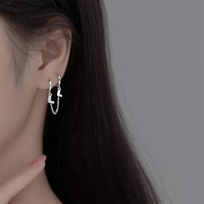 Anyco Fashion Earrings Silver 925 Sterling Unique Love Heart Chain Charm for Women Bohemian Fine Party Ear Buckle Jewelry-Earrings-PEROZ Accessories