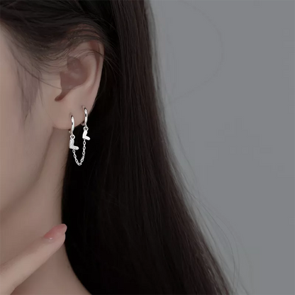 Anyco Fashion Earrings Silver 925 Sterling Unique Love Heart Chain Charm for Women Bohemian Fine Party Ear Buckle Jewelry-Earrings-PEROZ Accessories