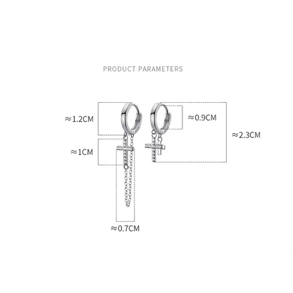 Anyco Fashion Earrings Silver 925 Sterling Vintage Punk Cuban Link Chain Cross Pendant Huggie for Men Women CZ Zircon Jewelry-Earrings-PEROZ Accessories