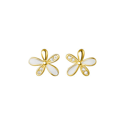 Anyco Fashion Earrings Gold 925 Sterling Silver Romantic White Enamel Cute Gold Flower Stud for Women Jewelry Gift-Earrings-PEROZ Accessories