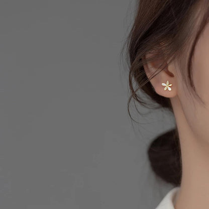 Anyco Fashion Earrings Gold 925 Sterling Silver Romantic White Enamel Cute Gold Flower Stud for Women Jewelry Gift-Earrings-PEROZ Accessories