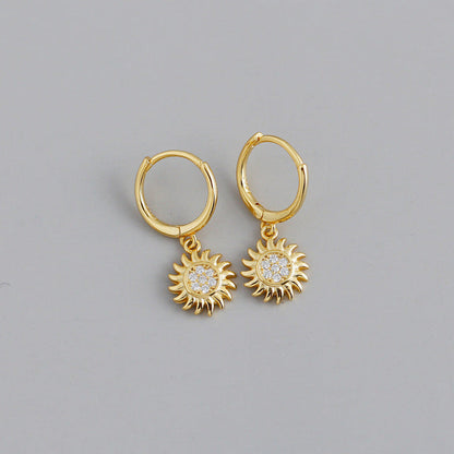 Anyco Earrings Gold Plated Rock Punk Round Zircon Sunflower Stud For Women Girl Teen Elegant Perfect Fashion Stylish Accessories Jewelry Gifts-Earrings-PEROZ Accessories