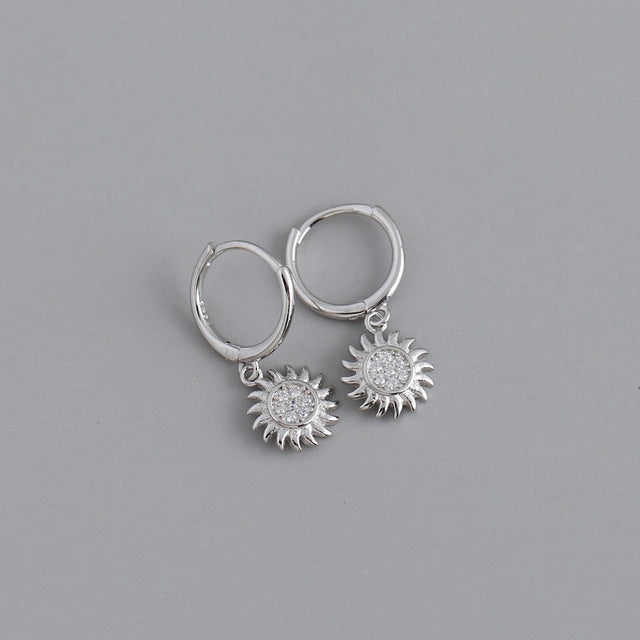 Anyco Earrings Sterling Silver Rock Punk Round Zircon Sunflower Stud For Women Girl Teen Fashion Stylish Accessories Jewelry Gifts-Earrings-PEROZ Accessories