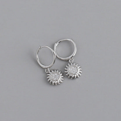 Anyco Earrings Sterling Silver Rock Punk Round Zircon Sunflower Stud For Women Girl Teen Fashion Stylish Accessories Jewelry Gifts-Earrings-PEROZ Accessories