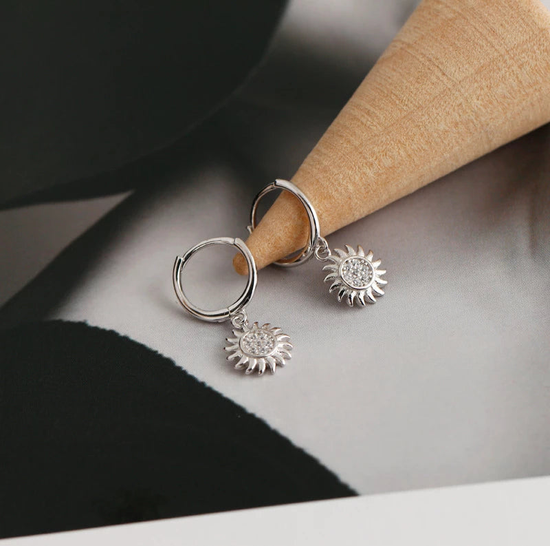 Anyco Earrings Sterling Silver Rock Punk Round Zircon Sunflower Stud For Women Girl Teen Fashion Stylish Accessories Jewelry Gifts-Earrings-PEROZ Accessories