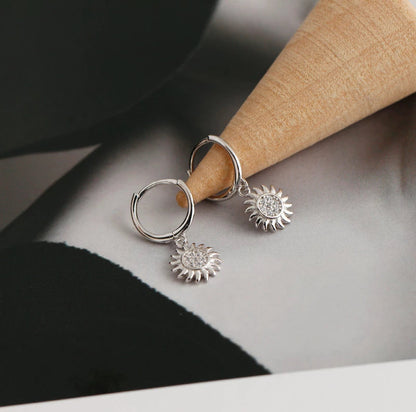 Anyco Earrings Sterling Silver Rock Punk Round Zircon Sunflower Stud For Women Girl Teen Fashion Stylish Accessories Jewelry Gifts-Earrings-PEROZ Accessories