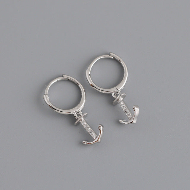 Anyco Earrings Sterling Silver Minimalist Punk Anchor Ear For Women Girl Teen Chic Fashion Stylish Accessories Jewelry Gifts-Earrings-PEROZ Accessories