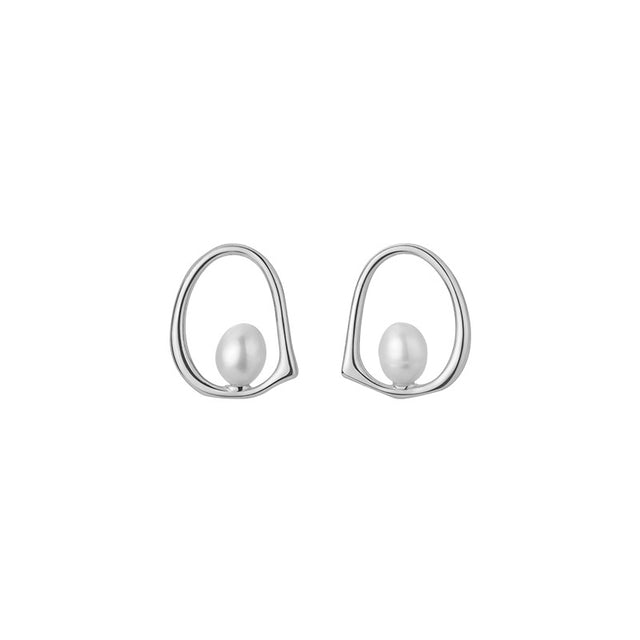 Anyco Fashion Earrings Silver 925 Sterling Hollow Natural Freshwater Baroque Pearl Stud for Women Jewelry-Earrings-PEROZ Accessories