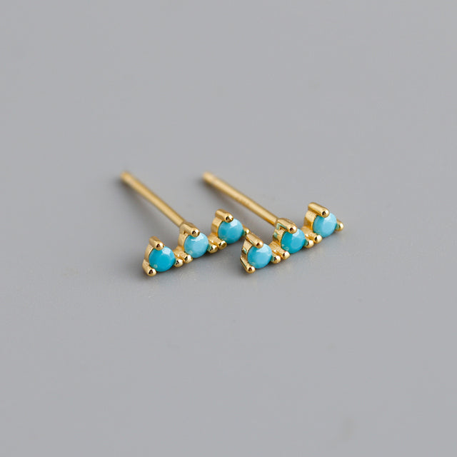 Anyco Earrings Gold Plated Blue Turquoise Zircon Strip Geometric Bar Stud For Women Girl Teen Perfect Fashion Stylish Accessories Jewelry Gifts-Earrings-PEROZ Accessories
