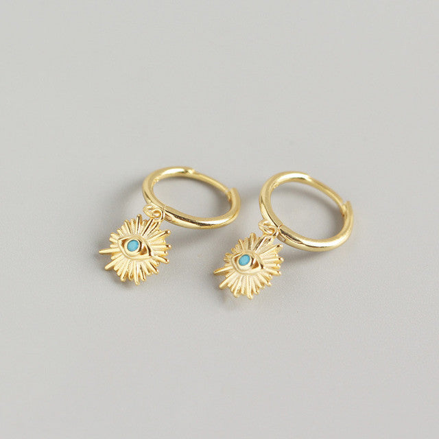 Anyco Earrings Gold Plated Geometric Blue Zircon Cute Eye Stud For Women Girl Teen Perfect Elegant Fashion Stylish Accessories Jewelry Gifts-Earrings-PEROZ Accessories