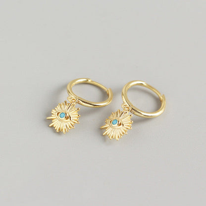 Anyco Earrings Gold Plated Geometric Blue Zircon Cute Eye Stud For Women Girl Teen Perfect Elegant Fashion Stylish Accessories Jewelry Gifts-Earrings-PEROZ Accessories