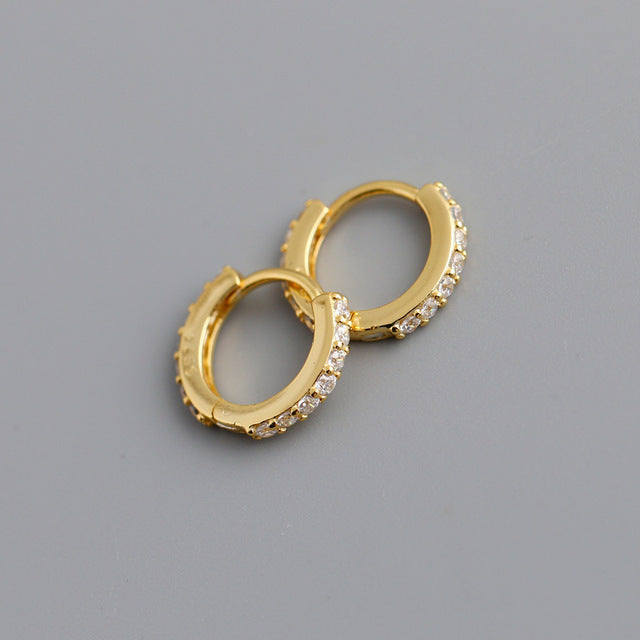 Anyco Earrings Gold Plated White Punk Pave CZ Simple Round 8.8MM Ear Buckle For Women Girl Teen Chic Fashion Stylish Accessories Jewelry Gifts-Earrings-PEROZ Accessories