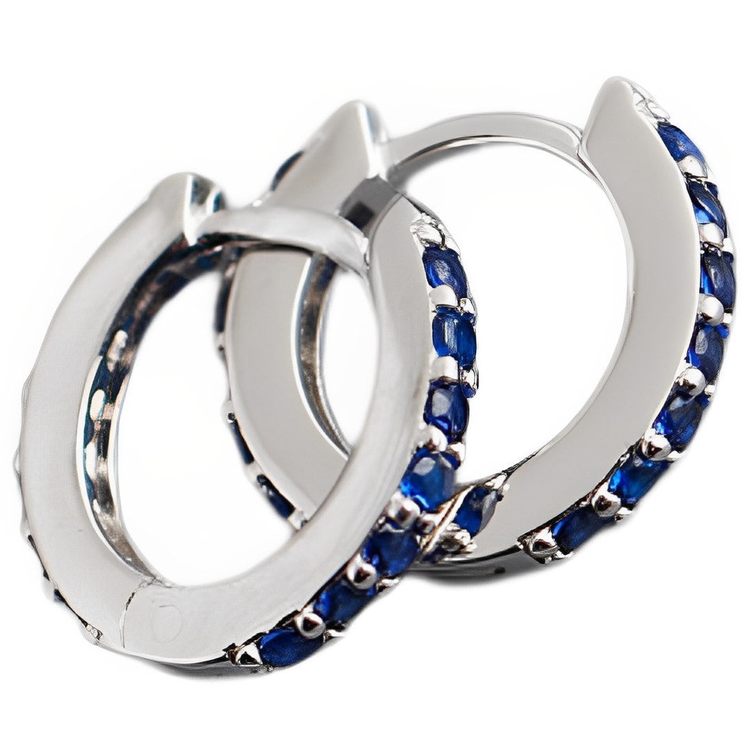 Anyco Earrings Sterling Silver Blue Punk Pave CZ Simple Round 8.8MM Ear Buckle For Women Girl Teen Chic Fashion Stylish Accessories Jewelry Gifts-Earrings-PEROZ Accessories