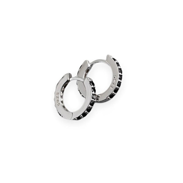 Anyco Earrings Sterling Silver Black Punk Pave CZ Simple Round 8.8MM Ear Buckle For Women Girl Teen Chic Fashion Stylish Accessories Jewelry Gifts-Earrings-PEROZ Accessories