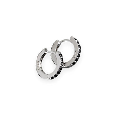 Anyco Earrings Sterling Silver Black Punk Pave CZ Simple Round 8.8MM Ear Buckle For Women Girl Teen Chic Fashion Stylish Accessories Jewelry Gifts-Earrings-PEROZ Accessories