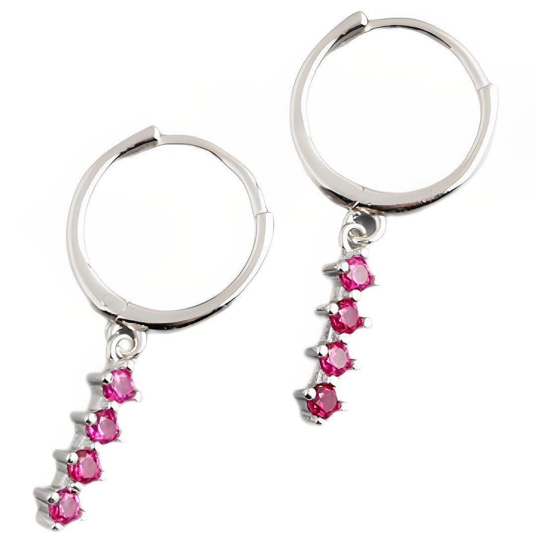 Anyco Earrings Silver Chic Charm Pink Colored Zircon Bar Stud For Women Girl Teen Fine Fashion Stylish Accessories Jewelry Gifts-Earrings-PEROZ Accessories