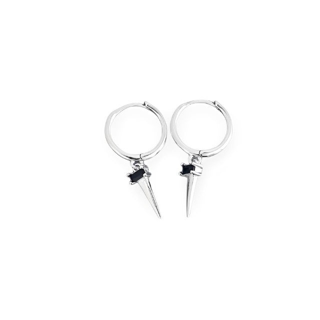 Anyco Earrings Sterling Silver Pave Square Black Zircon Long Spike Rivet Hanging Stud For Women Girl Teen Fashion Stylish Accessories Jewelry Gifts-Earrings-PEROZ Accessories