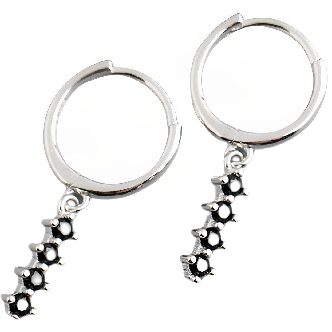 Anyco Earrings Sterling Silver Chic Charm Black Colored Zircon Bar Stud For Women Girl Teen Fine Fashion Stylish Accessories Jewelry Gifts-Earrings-PEROZ Accessories