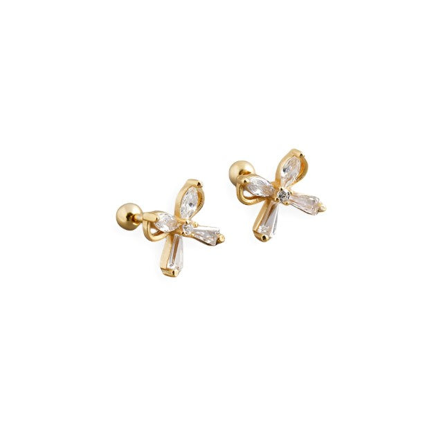 Anyco Earrings Gold Plated European Romantic Bow Zirconia Spiral Bead Stud For Women Teen Fashion Stylish Accessories Jewelry Gifts-Earrings-PEROZ Accessories