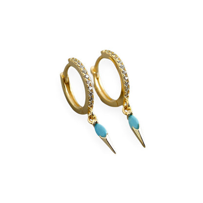 Anyco Earrings Gold Plated Bohemian Geometric Blue Zircon Hanging Tassel Stud For Women Girl Teen Fine Fashion Stylish Accessories Jewelry Gifts-Earrings-PEROZ Accessories