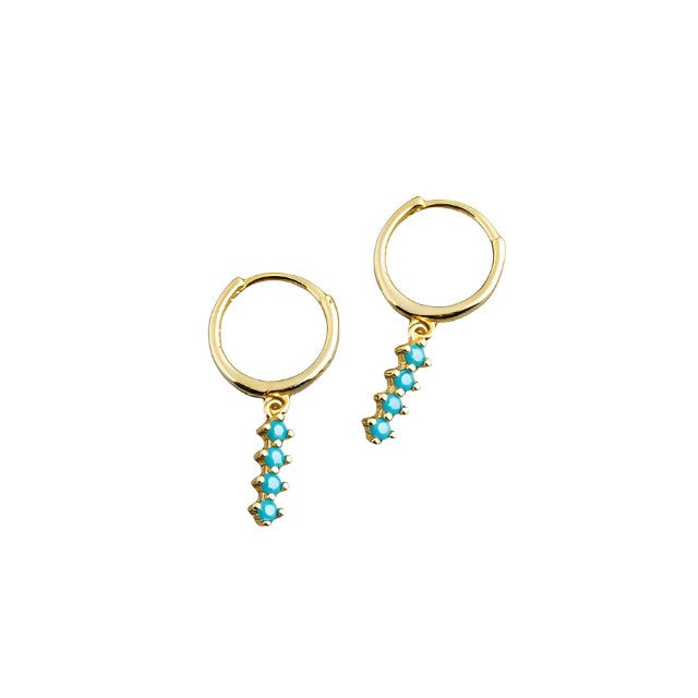 Anyco Earrings Gold Plated Chic Charm Blue Colored Zircon Bar Stud For Women Girl Teen Fine Perfect Fashion Stylish Accessories Jewelry Gifts-Earrings-PEROZ Accessories