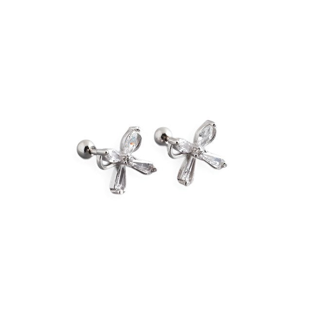 Anyco Earrings Sterling Silver European Romantic Bow Zirconia Spiral Bead Stud For Women Teen Fashion Stylish Accessories Jewelry Gifts-Earrings-PEROZ Accessories