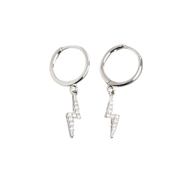 Anyco Earrings Buckle Punk Lightning Piercing White Zircon Charms Goth Hoop For Women Party Jewelry Silver-Earrings-PEROZ Accessories