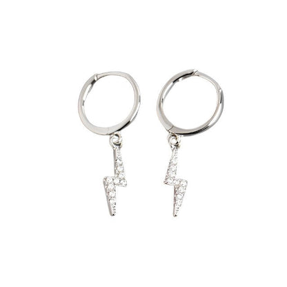 Anyco Earrings Buckle Punk Lightning Piercing White Zircon Charms Goth Hoop For Women Party Jewelry Silver-Earrings-PEROZ Accessories