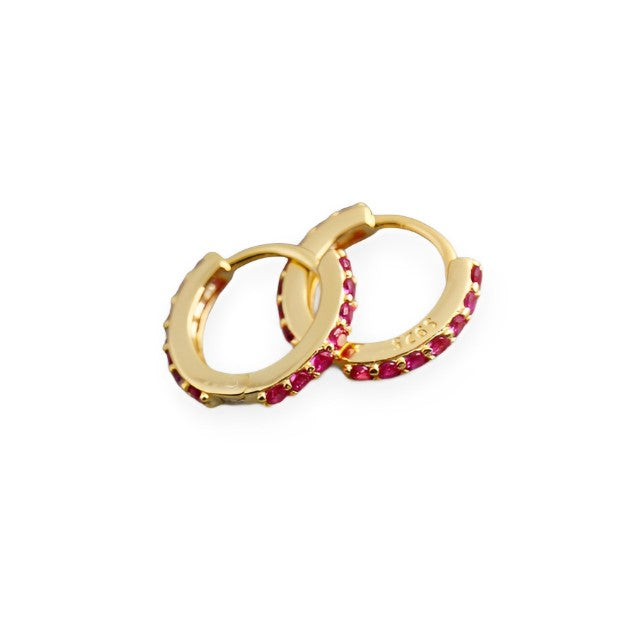 Anyco Earrings Gold Plated Red Punk Pave CZ Simple Round 8.8MM Ear Buckle For Women Girl Teen Chic Fashion Stylish Accessories Jewelry Gifts-Earrings-PEROZ Accessories