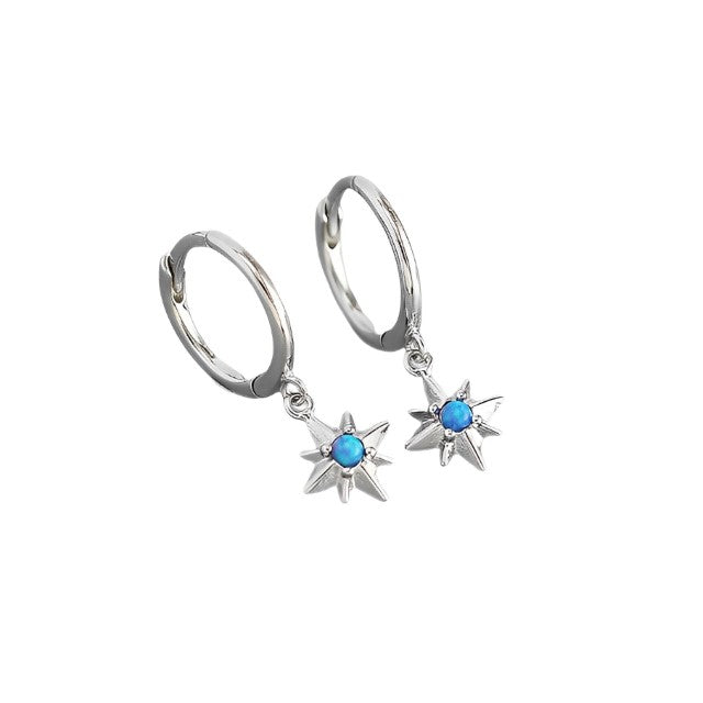 Anyco Earrings Sterling Silver Charms Blue Opal Radiance Star Boho Drop For Women Girl Teen Chic Fashion Stylish Accessories Jewelry Gifts-Earrings-PEROZ Accessories