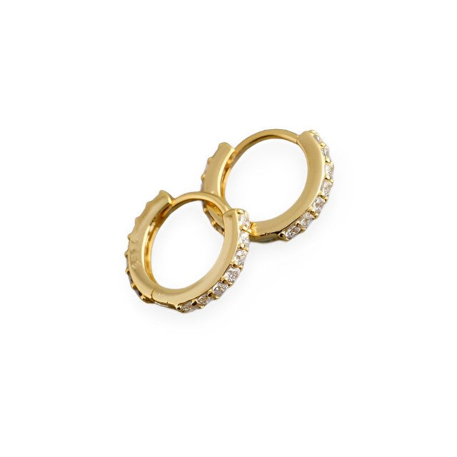 Anyco Earrings Gold Plated White Punk Pave CZ Simple Round 8.8MM Ear Buckle For Women Girl Teen Chic Fashion Stylish Accessories Jewelry Gifts-Earrings-PEROZ Accessories