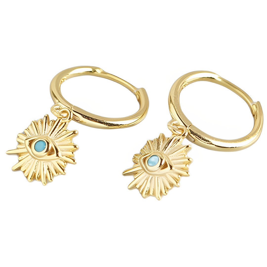 Anyco Earrings Gold Plated Geometric Blue Zircon Cute Eye Stud For Women Girl Teen Perfect Elegant Fashion Stylish Accessories Jewelry Gifts-Earrings-PEROZ Accessories