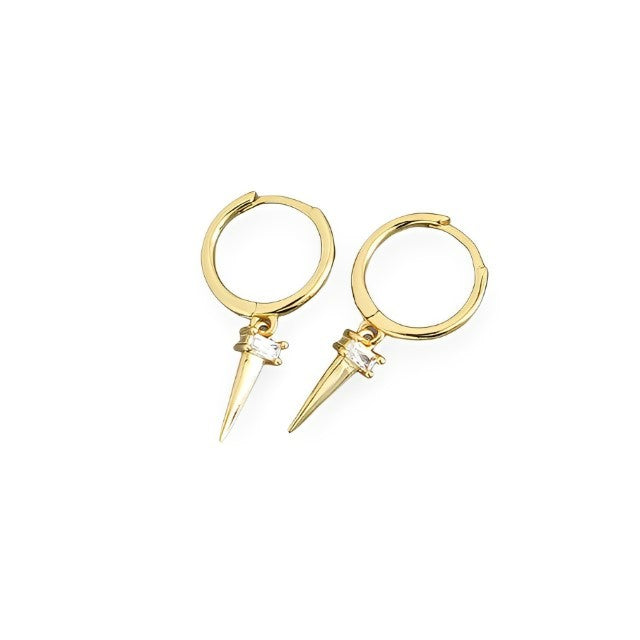 Anyco Earrings Gold Plated Pave Square White Zircon Long Spike Rivet Hanging Stud For Women Girl Teen Fashion Stylish Accessories Jewelry Gifts-Earrings-PEROZ Accessories