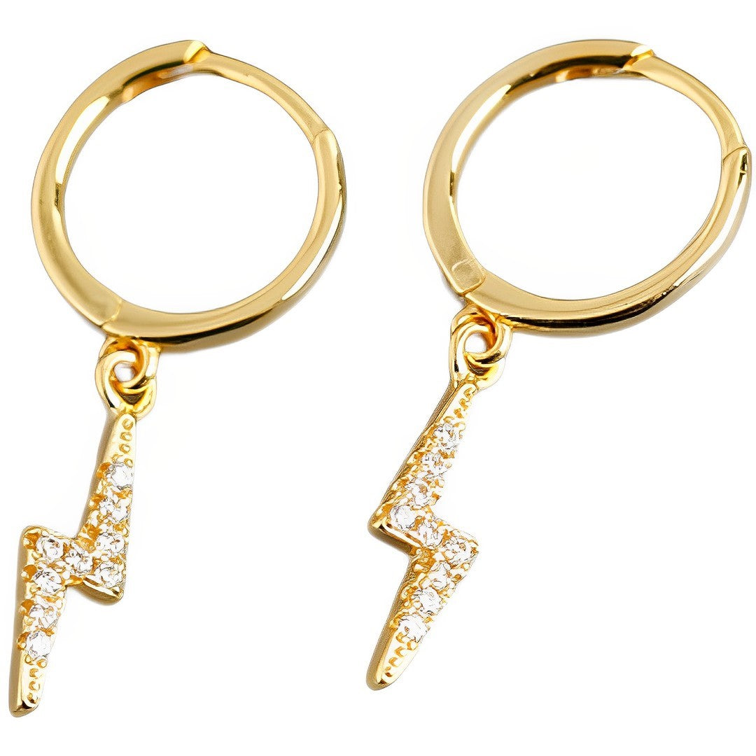 Anyco Earrings Buckle Punk Lightning Pierce White Zircon Charms Goth Hoop For Women Party Jewelry Gold-Earrings-PEROZ Accessories