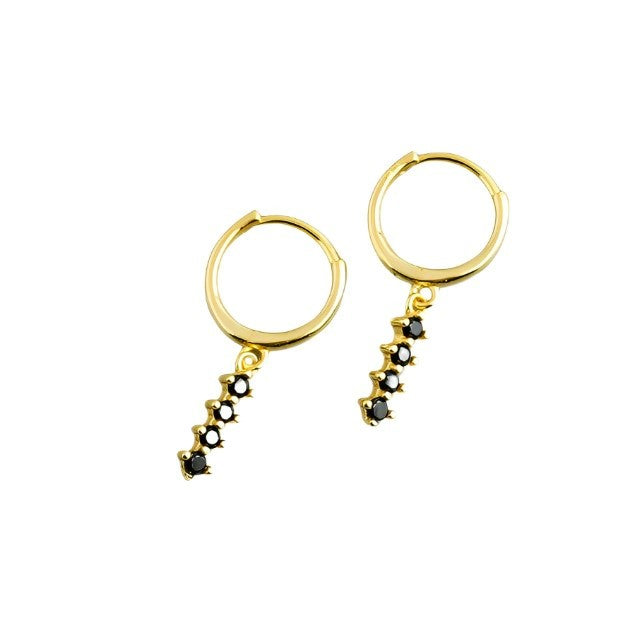 Anyco Earrings Gold Plated Chic Charm Black Colored Zircon Bar Stud For Women Girl Teen Fine Perfect Fashion Stylish Accessories Jewelry Gifts-Earrings-PEROZ Accessories