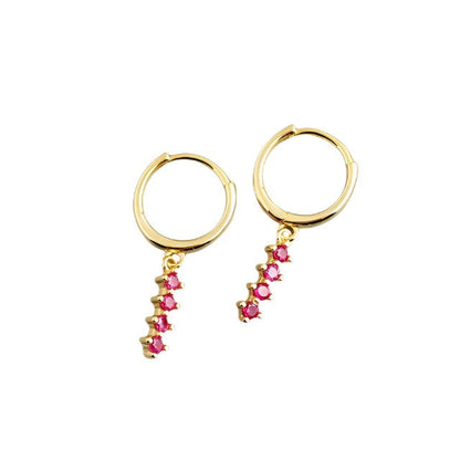 Anyco Earrings Chic Charm Pink Colored Zircon Bar Stud For Women Girl Teen Fine Perfect Fashion Stylish Accessories Jewelry Gifts Gold-Plated-Earrings-PEROZ Accessories