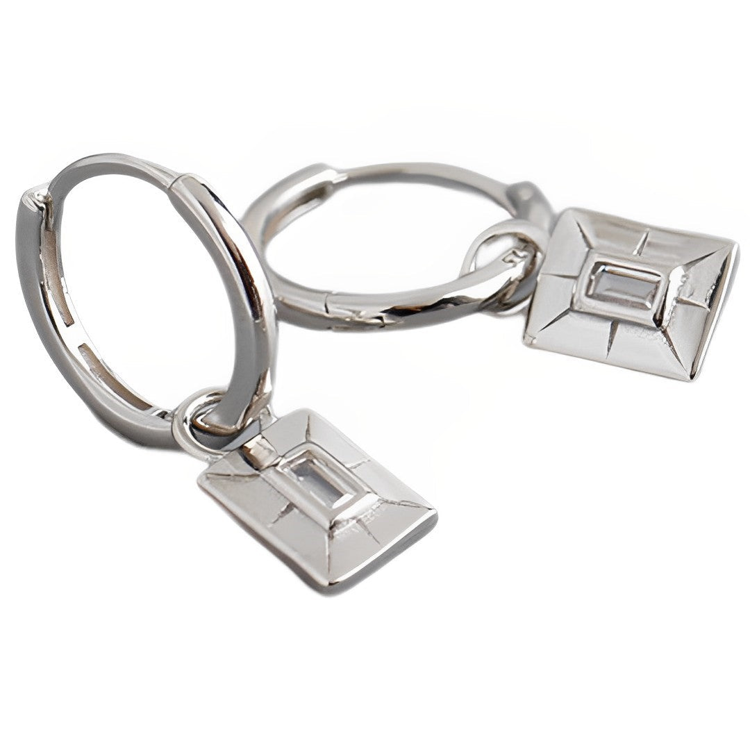 Anyco Earrings Sterling Silver Luxury Square French Eye Gold Charm Pendant Drop For Women Teen Fashion Stylish Accessories Jewelry Gifts-Earrings-PEROZ Accessories