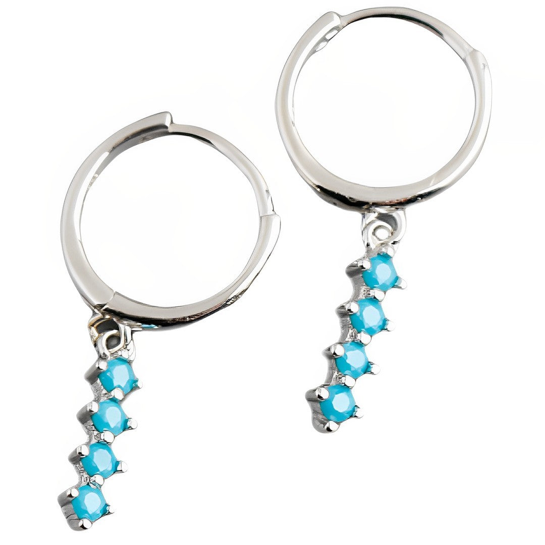 Anyco Earrings Sterling Silver Chic Charm Blue Colored Zircon Bar Stud For Women Girl Teen Fine Fashion Stylish Accessories Jewelry Gifts-Earrings-PEROZ Accessories