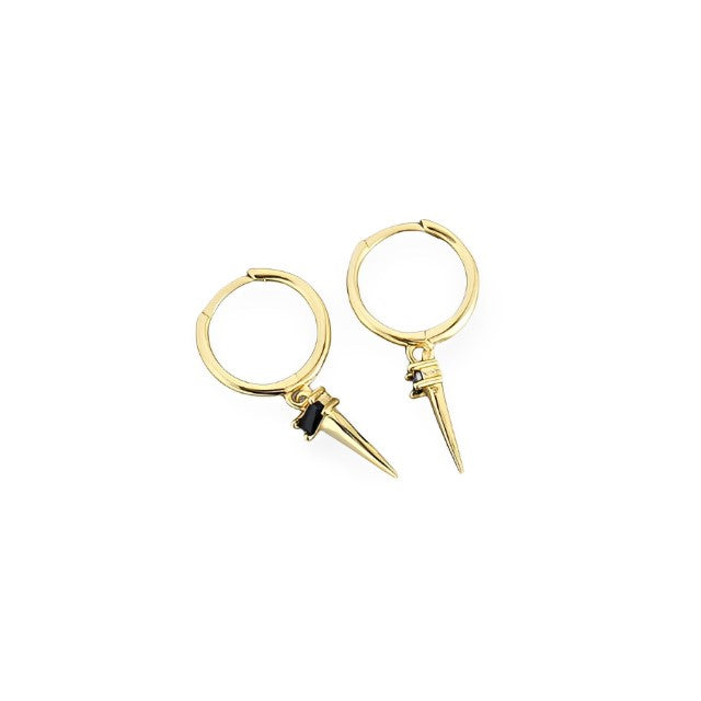 Anyco Earrings Gold Plated Pave Square Black Zircon Long Spike Rivet Hanging Stud For Women Girl Teen Fashion Stylish Accessories Jewelry Gifts-Earrings-PEROZ Accessories