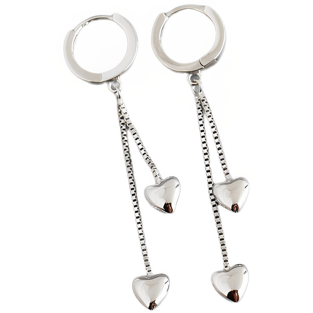 Anyco Earrings Sterling Silver Double Bohemian Romantic Tassel Love Heart Drop For Women Girl Perfect Fashion Stylish Accessories Jewelry Gifts-Earrings-PEROZ Accessories