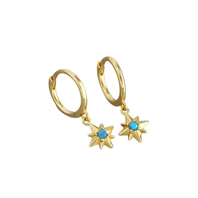 Anyco Earrings Gold Plated Charms Blue Opal Radiance Star Boho Drop For Women Girl Teen Chic Fashion Stylish Accessories Jewelry Gifts-Earrings-PEROZ Accessories