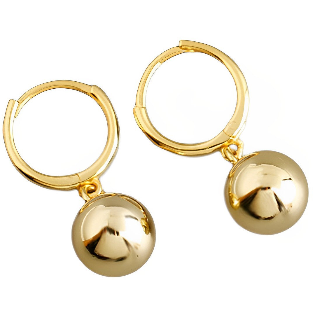 Anyco Earrings Gold Plated Minimalist 8mm Round Bead Pendant Stud For Women Girl Teen Chic Fashion Stylish Accessories Jewelry Gifts-Earrings-PEROZ Accessories