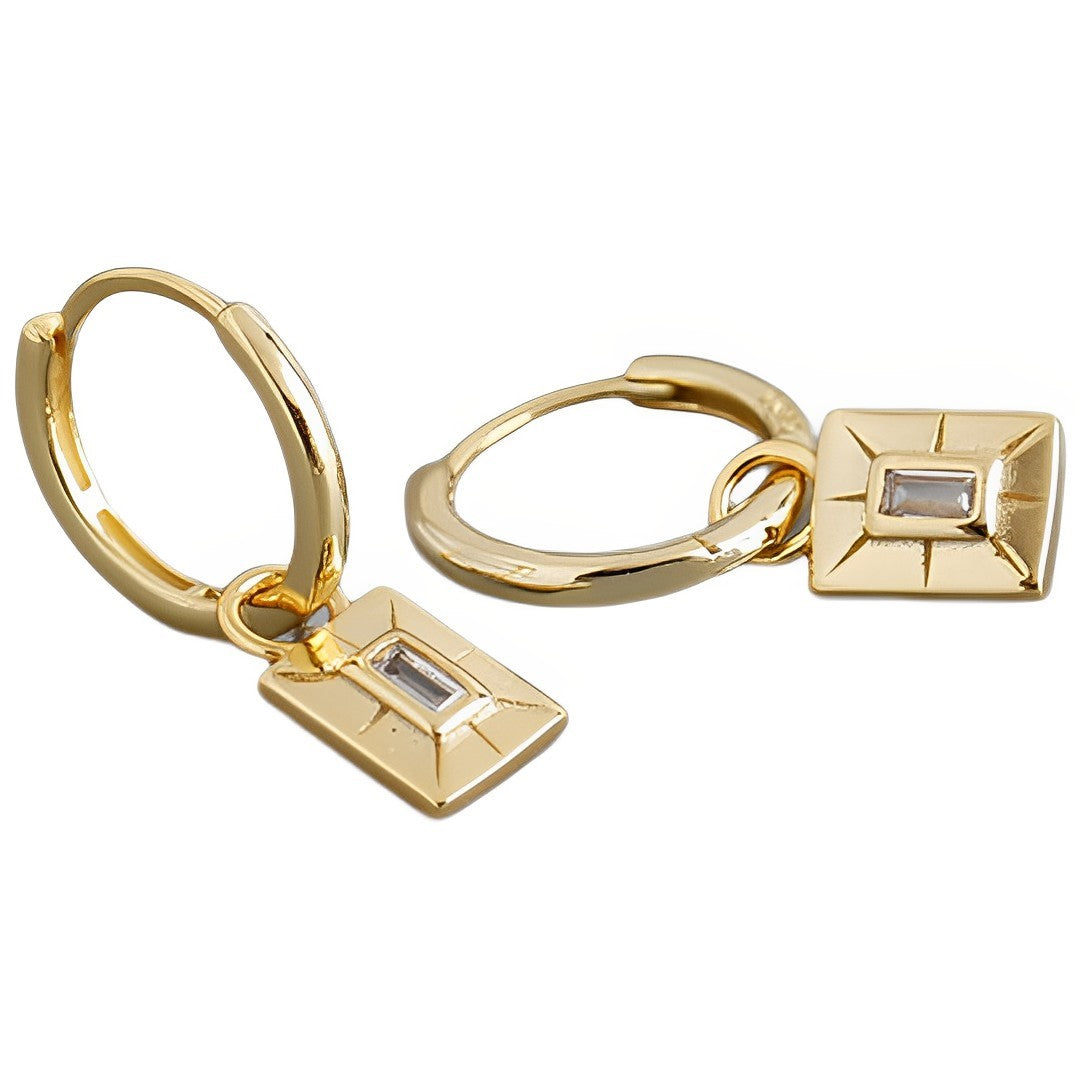 Anyco Earrings Gold Plated Luxury Square French Eye Gold Charm Pendant Drop For Women Teen Fashion Stylish Accessories Jewelry Gifts-Earrings-PEROZ Accessories