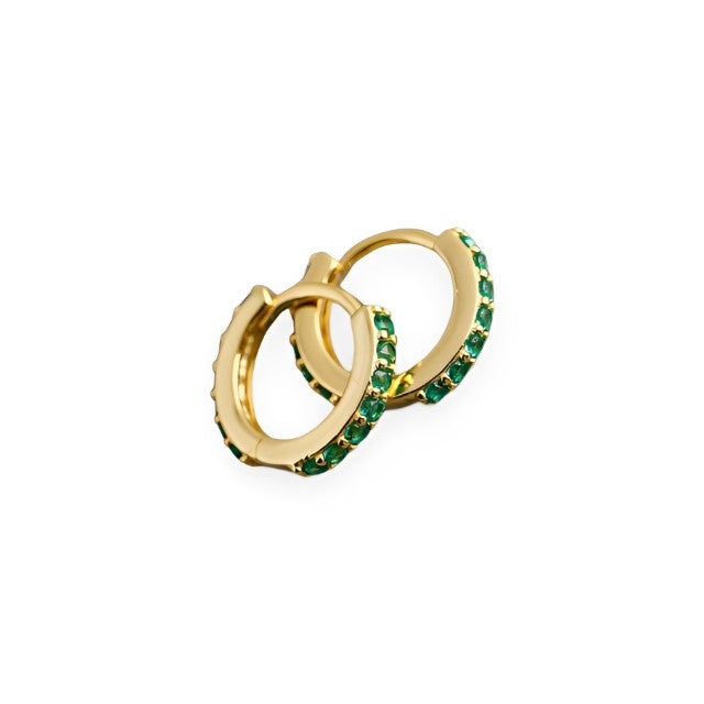 Anyco Earrings Gold Plated Green Punk Pave CZ Simple Round 8.8MM Ear Buckle For Women Girl Teen Chic Fashion Stylish Accessories Jewelry Gifts-Earrings-PEROZ Accessories
