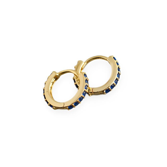 Anyco Earrings Gold Plated Blue Punk Pave CZ Simple Round 8.8MM Ear Buckle For Women Girl Teen Chic Fashion Stylish Accessories Jewelry Gifts-Earrings-PEROZ Accessories
