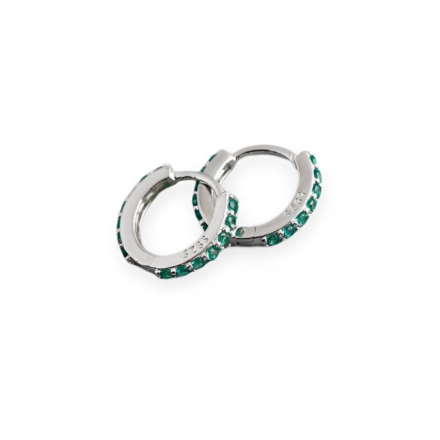 Anyco Earrings Sterling Silver Green Punk Pave CZ Simple Round 8.8MM Ear Buckle For Women Girl Teen Chic Fashion Stylish Accessories Jewelry Gifts-Earrings-PEROZ Accessories